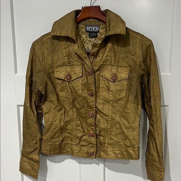 BEREK by Takako Sakon 100% Linen Gold Copper Womens Crystal Blazer Jacket Size S - Picture 1 of 10